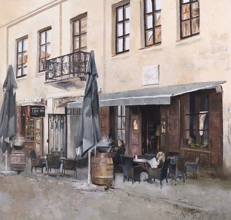 Cafe in Vilnius Street giclee print by Rolandas Mociūnas