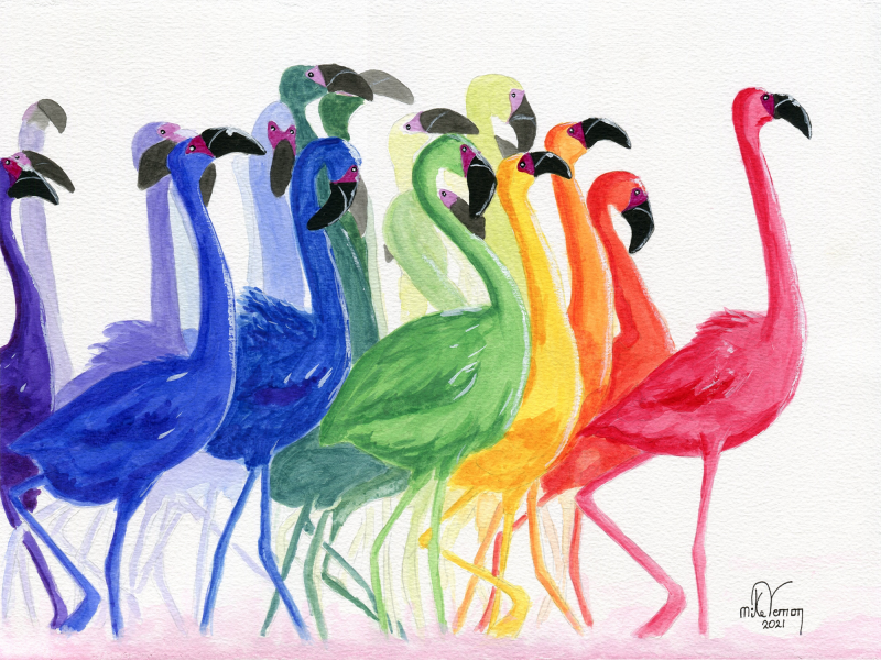 Mike Vernon reprodukcija Flamingo Rainbow Promenade