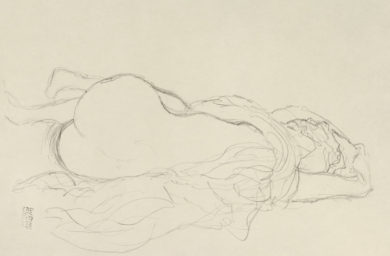 Gustav Klimt reprodukcija Reclining Nude with Drapery, Back View