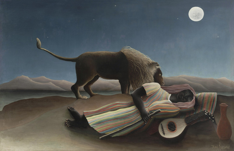 Henri Rousseau reprodukcija The Sleeping Gypsy (La Bohémienne endormie)