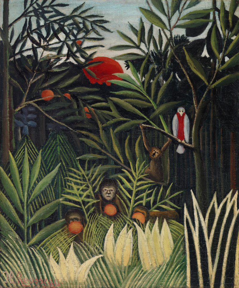 Henri Rousseau reprodukcija Monkeys and Parrot in the Virgin Forest (Singes et perroquet dans la forêt vierge)
