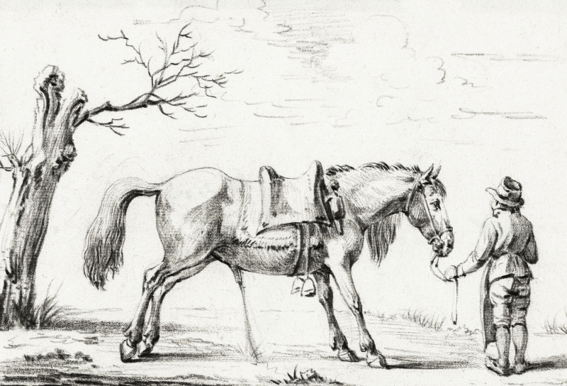 Rider Standing Next To Horse (1775-1883) giclee print by Jean Bernard